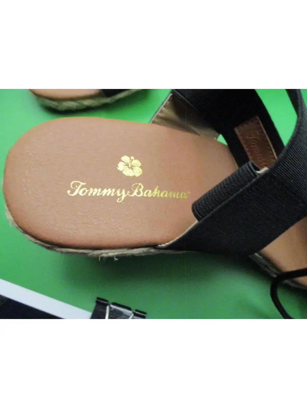 Tommy Bahama Black Elastic Strap Espadrille Wedge Sandals